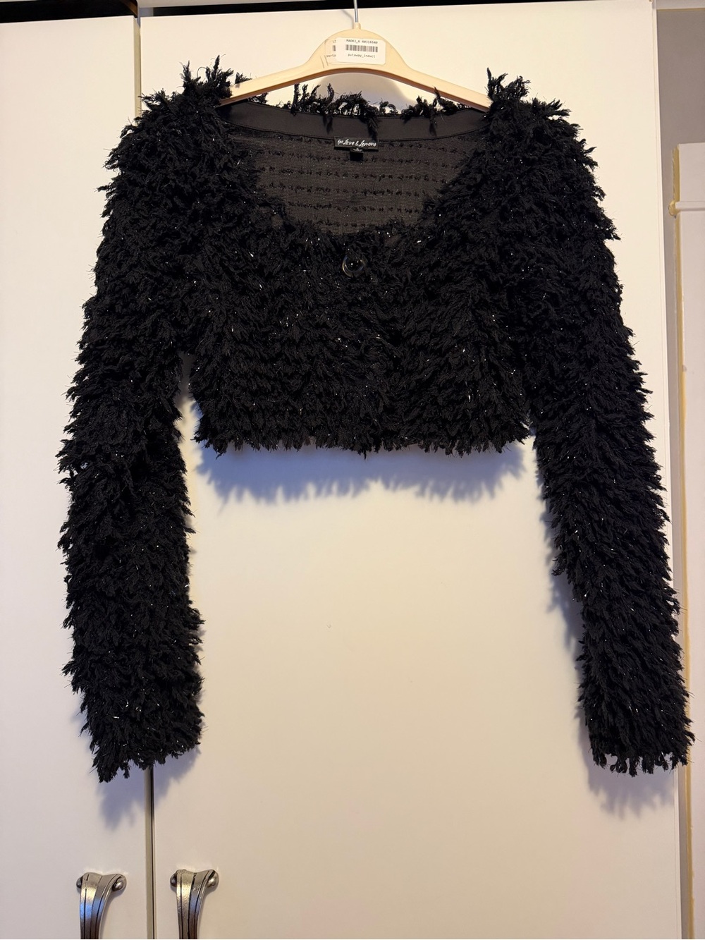 For Love & Lemons black sparkly furry Cropped Cardigan
